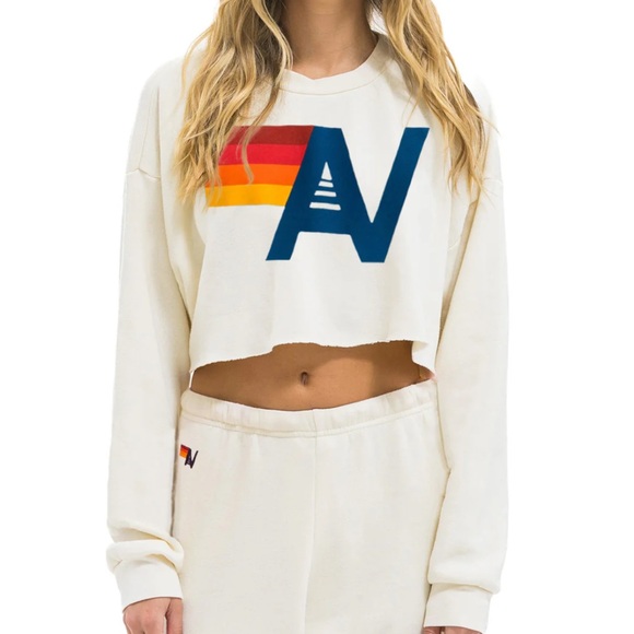 Aviator Nation Tops - Aviator Nation - Vintage Logo Cropped Crew Sweatshirt - Vintage White - NWT